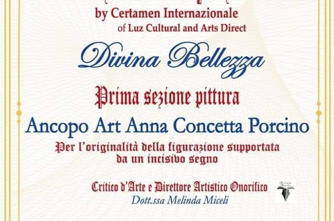 ANNA CONCETTA PORCINO, ANCOPO ART, PRIMO PREMIO PITTURA A INTERNATIONAL ART PRIZE GIOTTO 