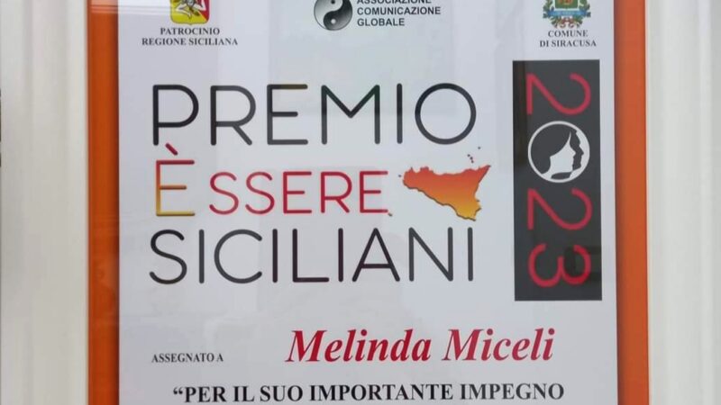 SICILIA: MELINDA MICELI È PREMIO ESSERE SICILIANI 2023