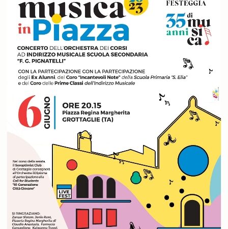 L’I.C. “F. G. PIGNATELLI” DI GROTTAGLIE FESTEGGIA 35 ANNI DI MUSICA CON MUSICA IN PIAZZA 2023